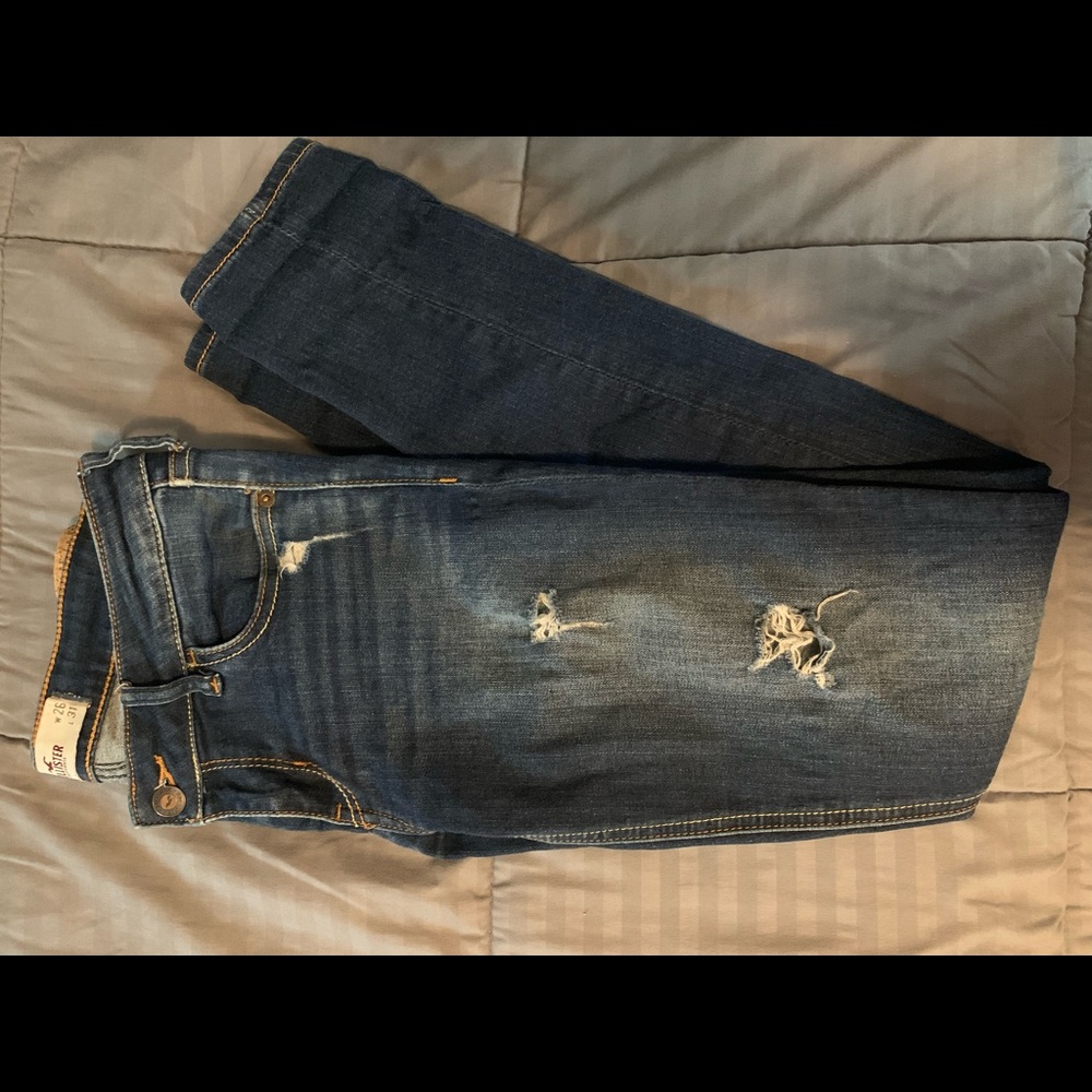 Hollister low rise ripped skinny jeans, dark wash